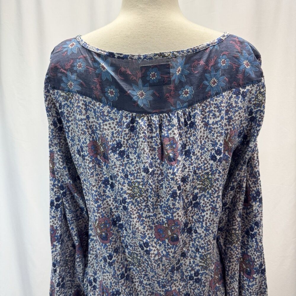 Lucky Brand Peasant Blouse Top L Blue Floral Boho Whimsy Fairy Cottage Y2K Ditsy - Picture 10 of 11